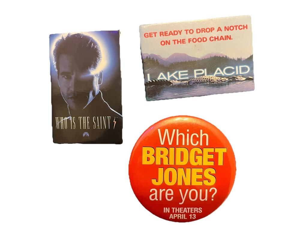 VTG 1990s Movie Original Promo Pins Bridget Jones Saint Lake Placid Lot of 3